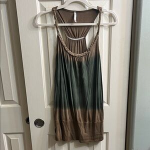 Brown and Green Sleeveless Top